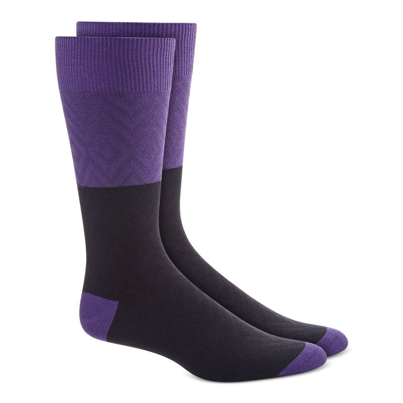 Alfani Mens Purple Color Block Moisture Wicking Seamless Casual Crew Socks 7-12